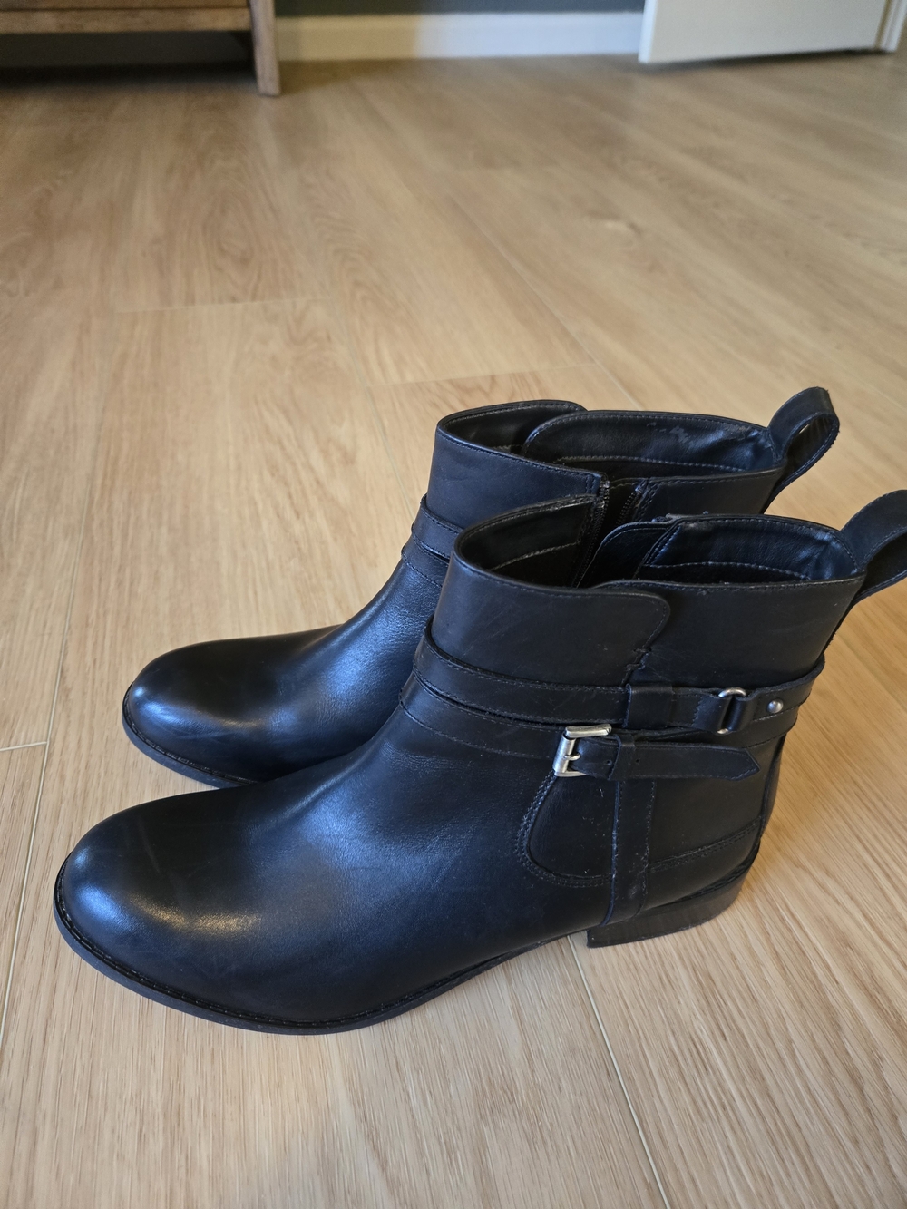 Clarks Black Leather Ankle Boots with Buckle Strap